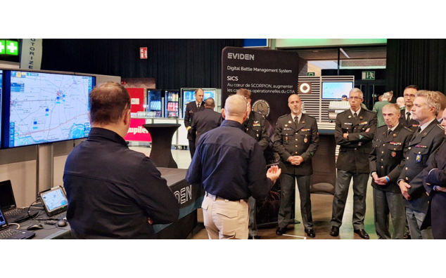 Présentation de la société EVIDEN qui fournit les systèmes d'information (SICS) du programme CaMo à des officiers belges.